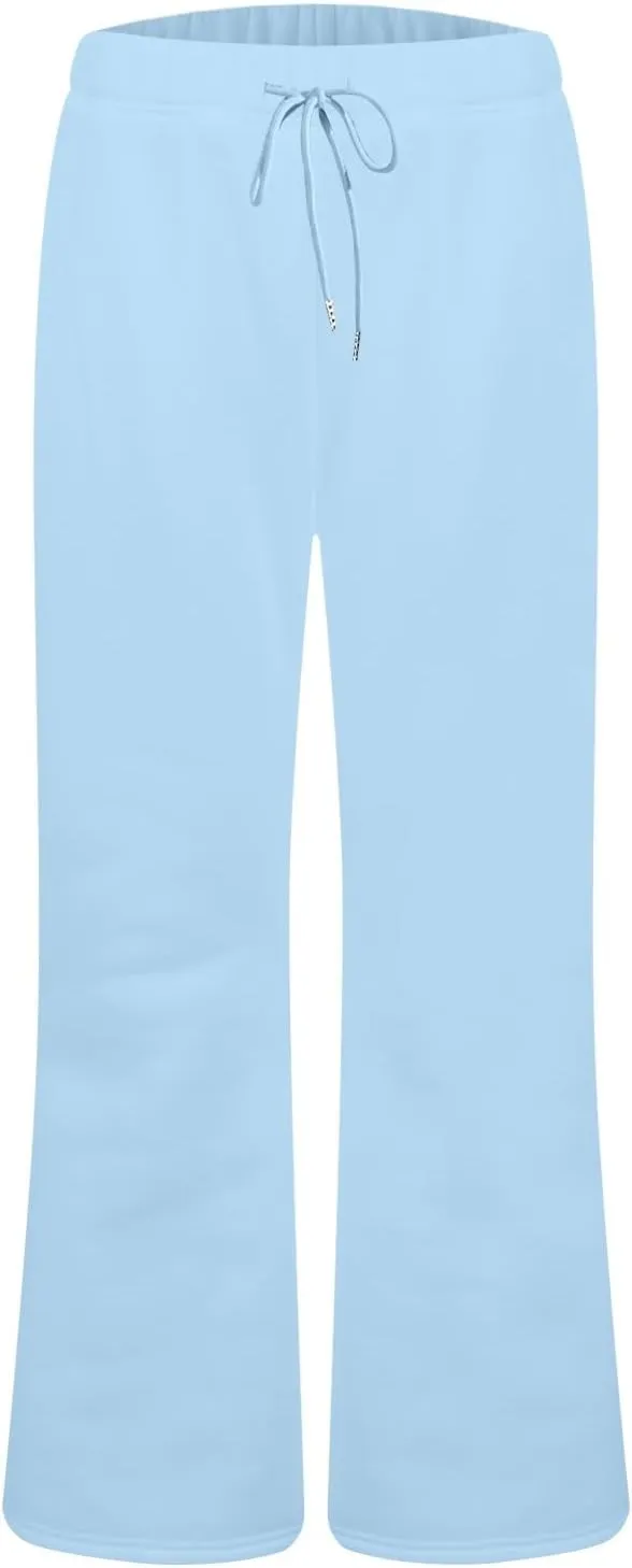 Womens Sweatpants Elastic High Waisted Fleece Lined Joggers with Pockets Baggy Wide Leg Flare Sweatpants