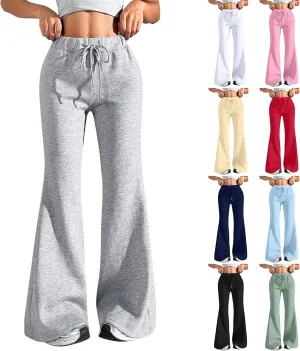 Womens Sweatpants Elastic High Waisted Fleece Lined Joggers with Pockets Baggy Wide Leg Flare Sweatpants