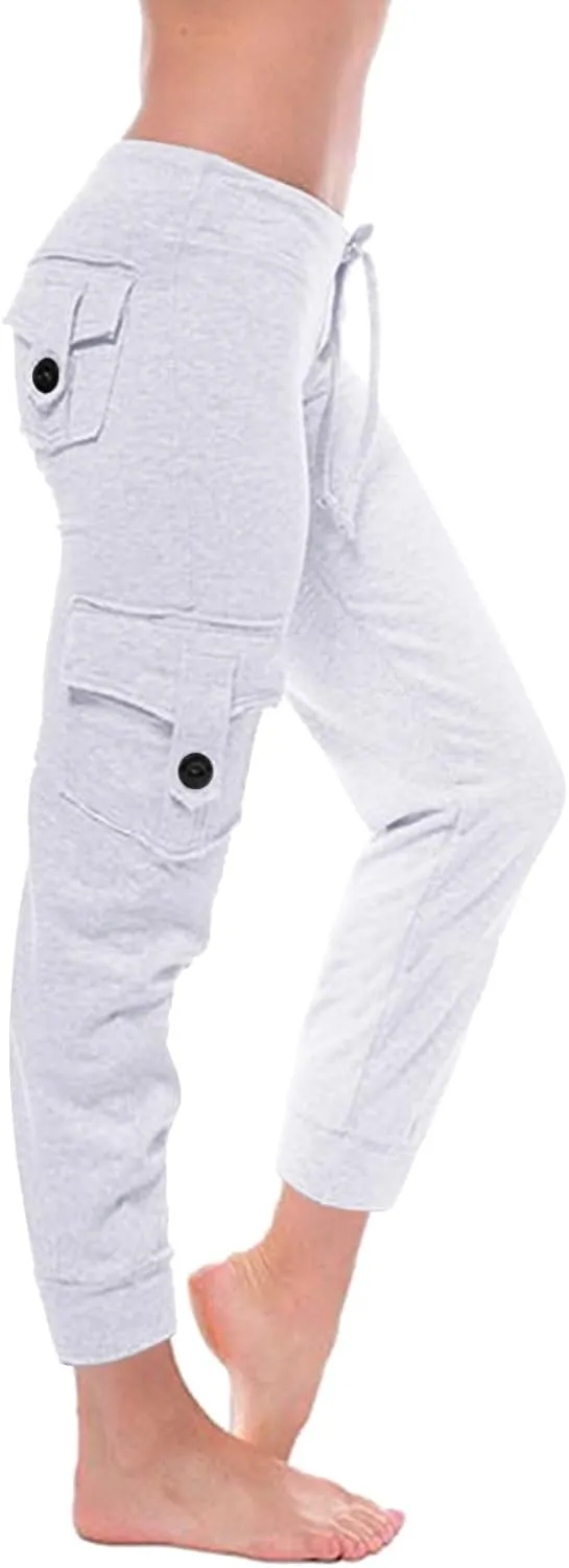 Womens Tapered Yoga Pants Butt Lifting Athletic Pant Stretch High Waisted Pants Button Up Cargo Pant with Pockets
