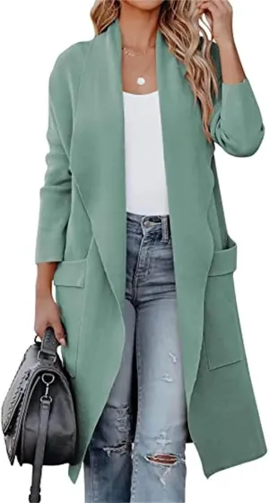Womens Trench Coats Cardigan Jacket Lapel Open Front Jacket Wool Blend Coat Lightweight Winter Jackets for Women