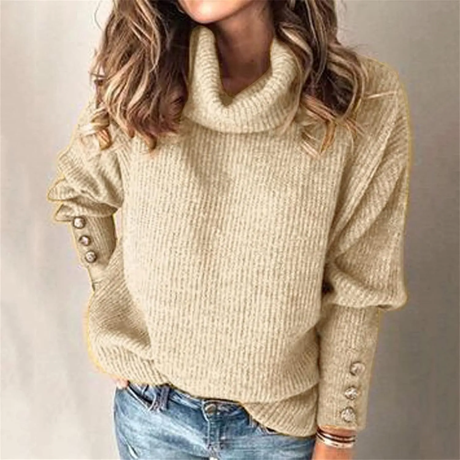 Womens Turtleneck Chunky Pullover Oversized Sweaters Cowl Neck Long Sleeve Winter Slouchy Loose Knit Sweaters Trendy