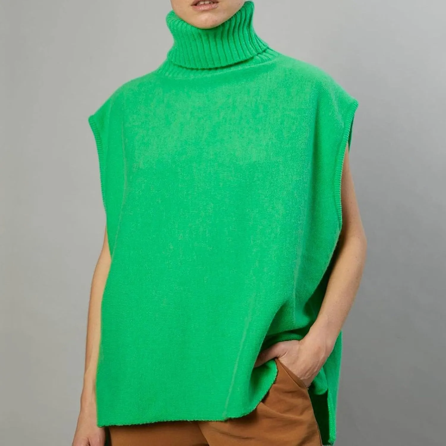 Women's Turtleneck Sweater Fashion Solid Sleeveless Fall Tops Oversized Sweatshirt Loose Casual Knitwear Pullover
