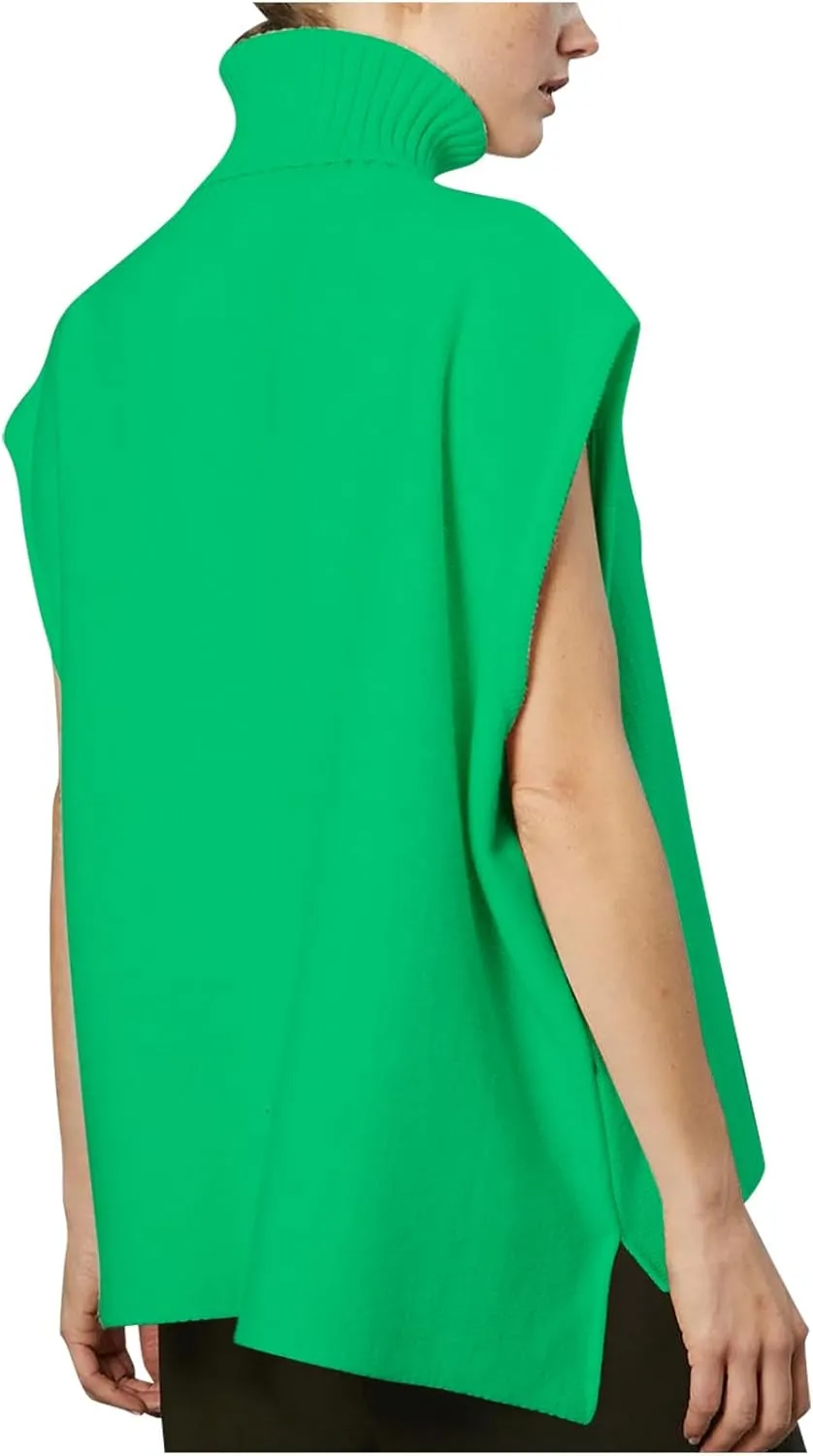 Women's Turtleneck Sweater Fashion Solid Sleeveless Fall Tops Oversized Sweatshirt Loose Casual Knitwear Pullover