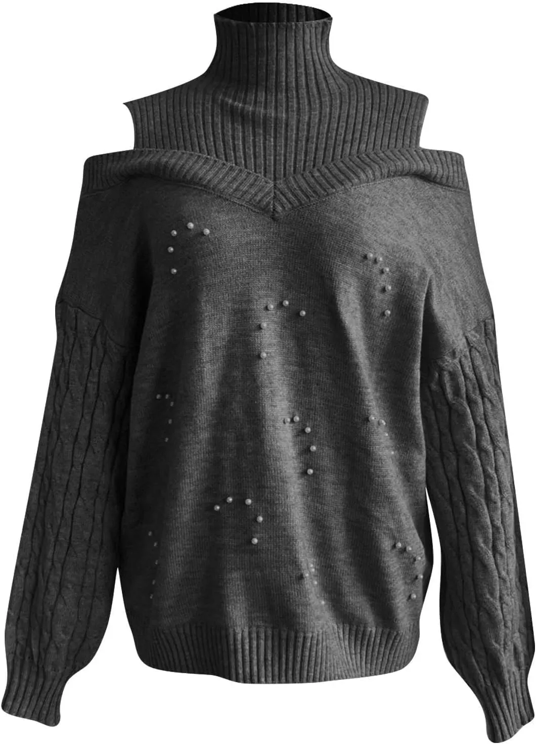 Women's Ugly Sweater Plus Size Fall Winter Casual Trendy Strapless Turtleneck Long Sleeve Sequin Sweater, S-3XL