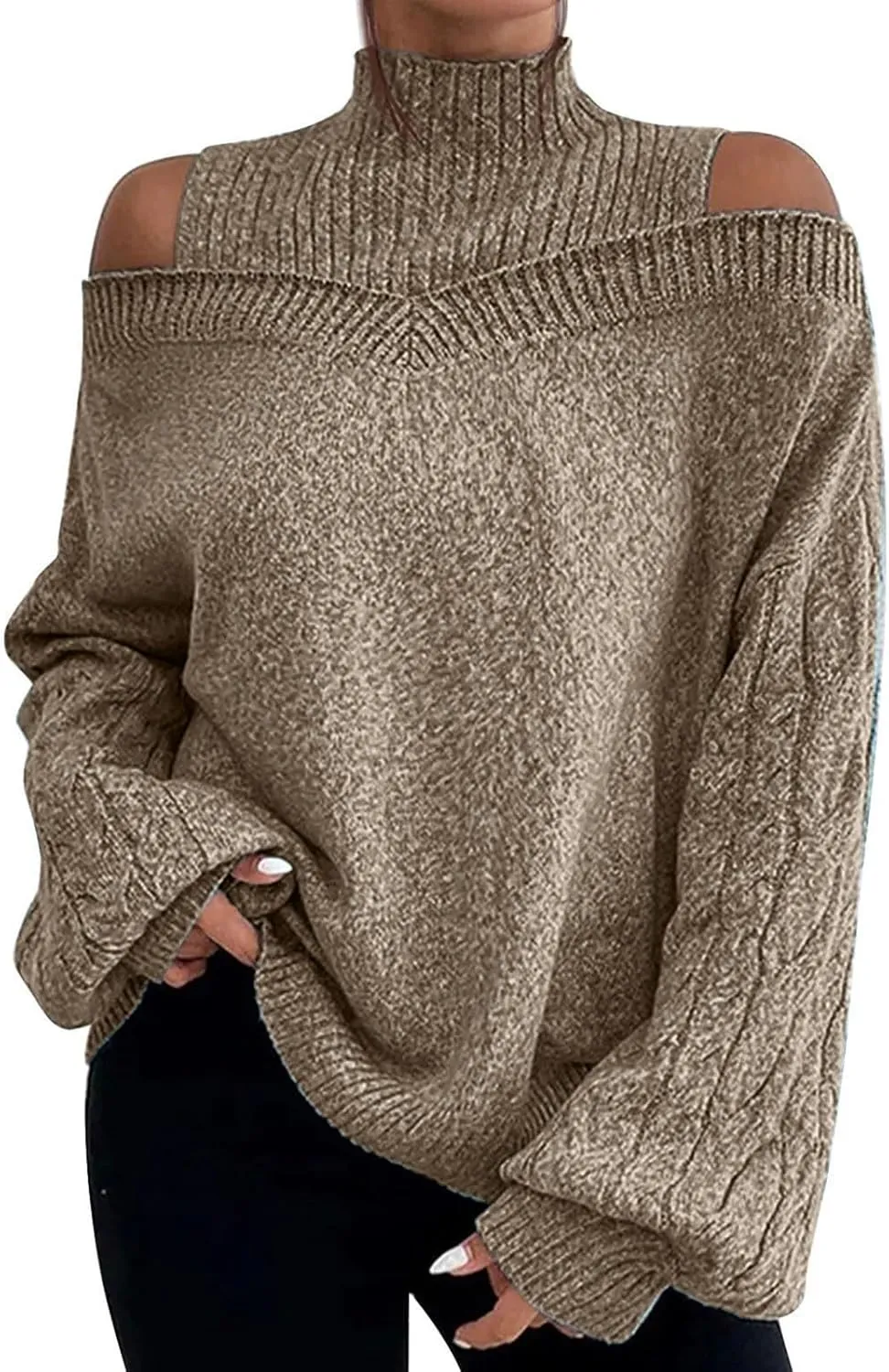 Women's Ugly Sweater Plus Size Fall Winter Casual Trendy Strapless Turtleneck Long Sleeve Sequin Sweater, S-3XL