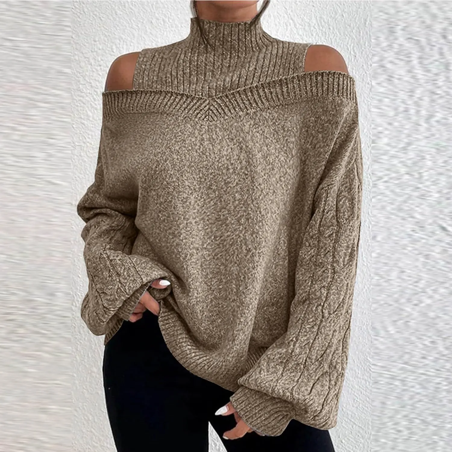 Women's Ugly Sweater Plus Size Fall Winter Casual Trendy Strapless Turtleneck Long Sleeve Sequin Sweater, S-3XL