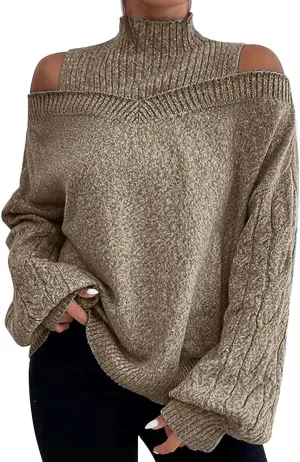 Women's Ugly Sweater Plus Size Fall Winter Casual Trendy Strapless Turtleneck Long Sleeve Sequin Sweater, S-3XL