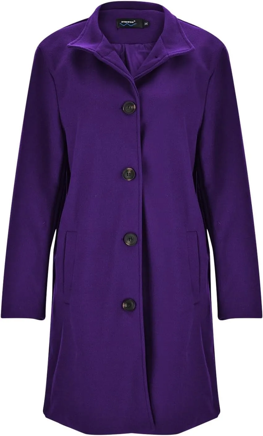 Womens Warm Jackets Trendy Women's Casual Thicken Wool Blend Stand Collar Single Breasted Pea Coat