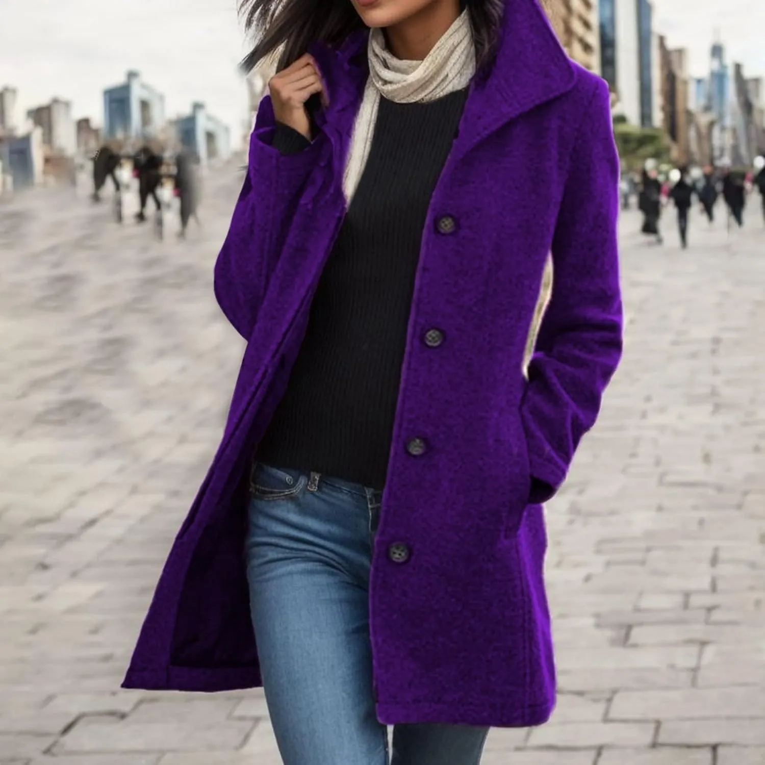 Womens Warm Jackets Trendy Women's Casual Thicken Wool Blend Stand Collar Single Breasted Pea Coat