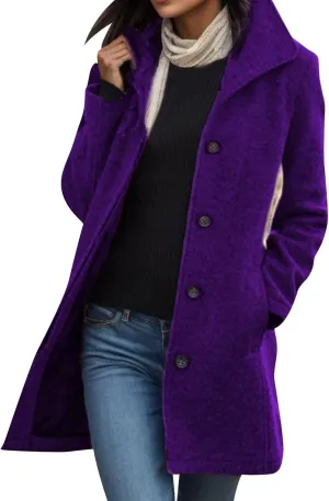 Womens Warm Jackets Trendy Women's Casual Thicken Wool Blend Stand Collar Single Breasted Pea Coat