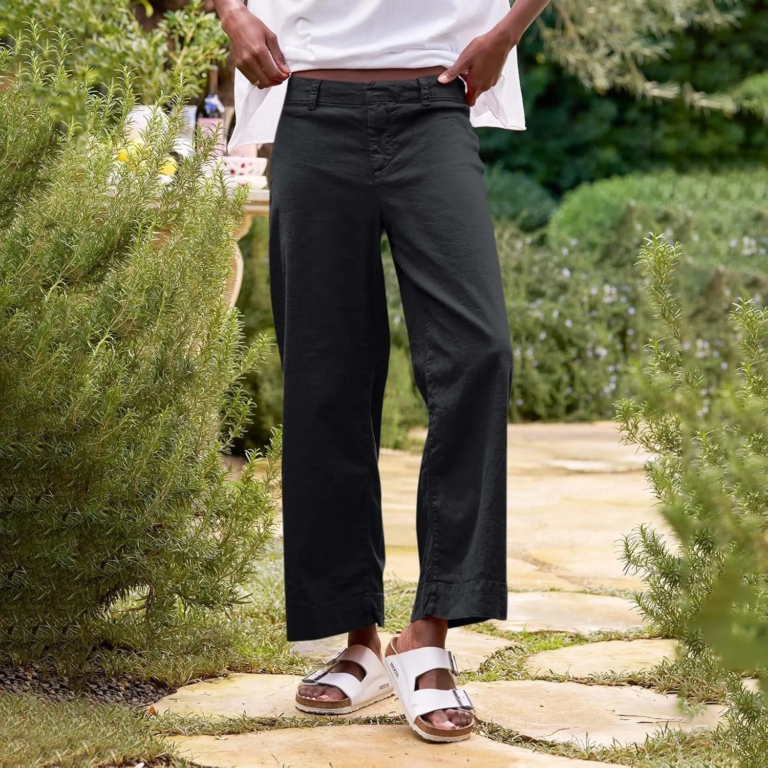 Women's Wide Leg Casual Long Pants High Elastic Waisted Business Office Trousers Straight Leg Dress Pants with Pocket