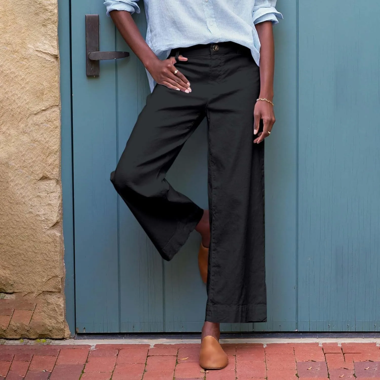 Women's Wide Leg Casual Long Pants High Elastic Waisted Business Office Trousers Straight Leg Dress Pants with Pocket
