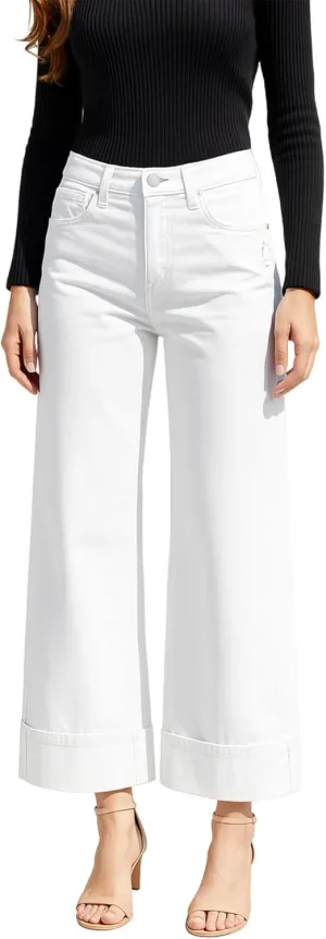 Women's Wide Leg Sweatpant Jeans High Waisted Stretchy Cuffed Baggy Denim Pants