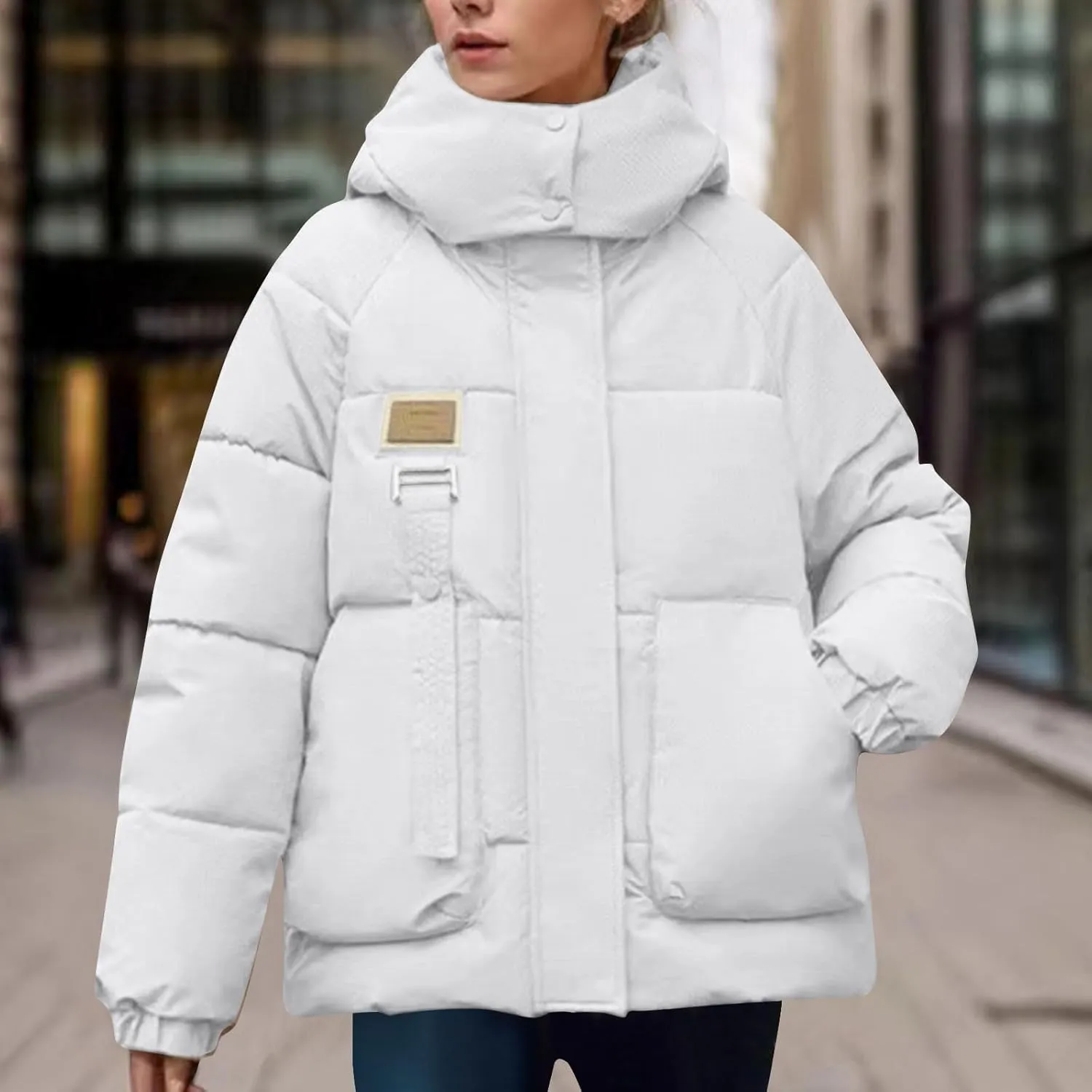 Women's Windproof Warm Winter Puffer Coat Hooded Thicken down Jacket Faux Fur Hood Snow Parka Oversized Puffer Jacket