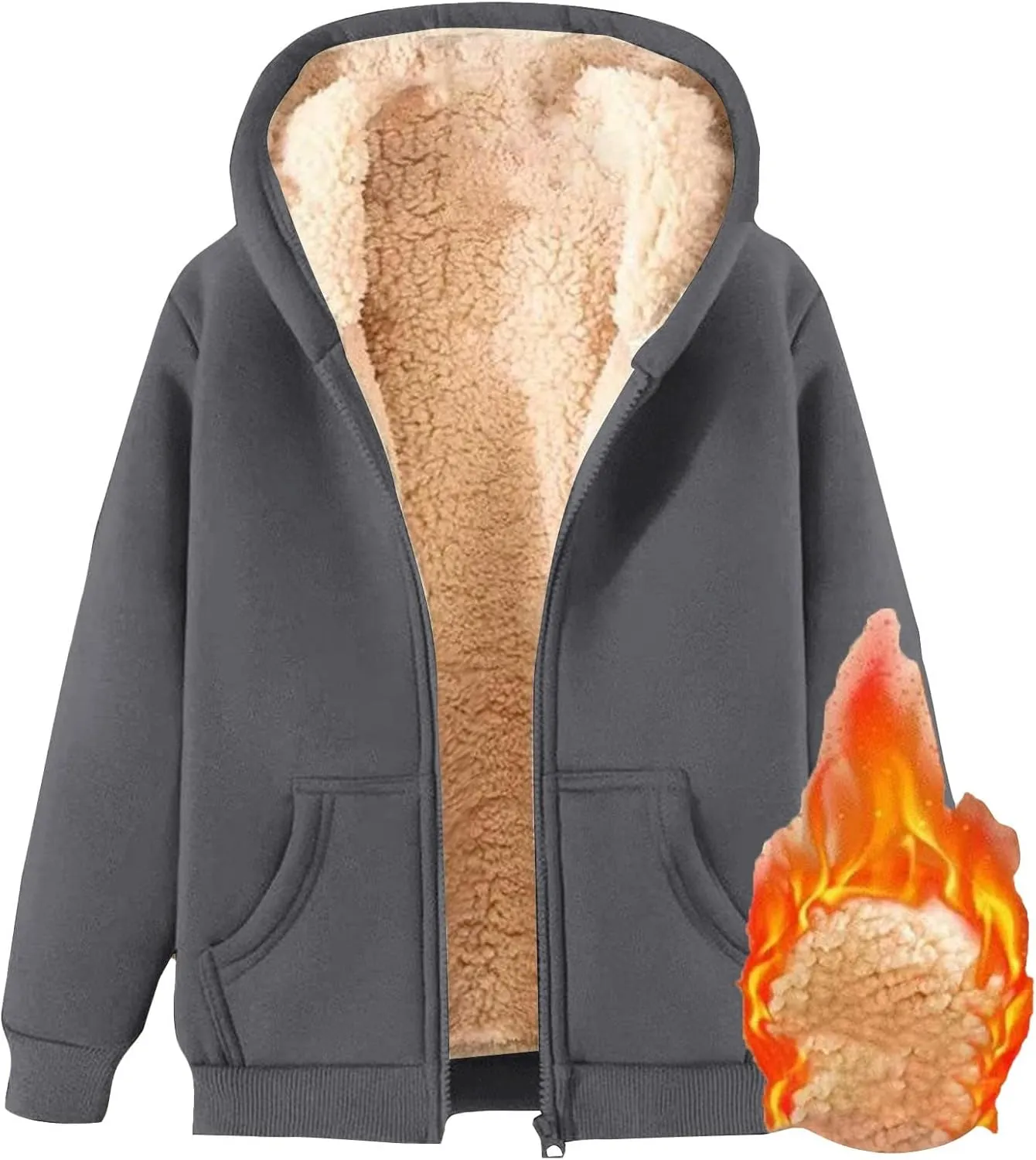 Womens Winter Coats Zip Up Sherpa Fleece Lined Jacket Warm Plush Hooded Jackets Trendy Y2K Teddy Fuzzy Outerwear