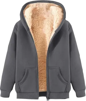 Womens Winter Coats Zip Up Sherpa Fleece Lined Jacket Warm Plush Hooded Jackets Trendy Y2K Teddy Fuzzy Outerwear
