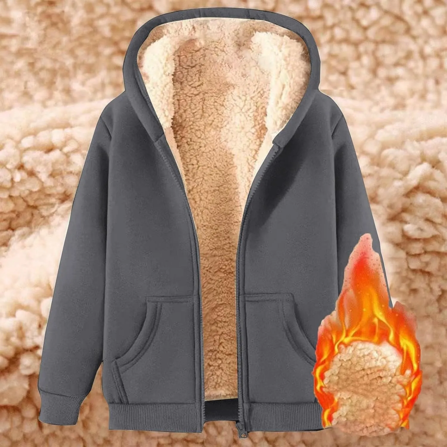 Womens Winter Coats Zip Up Sherpa Fleece Lined Jacket Warm Plush Hooded Jackets Trendy Y2K Teddy Fuzzy Outerwear