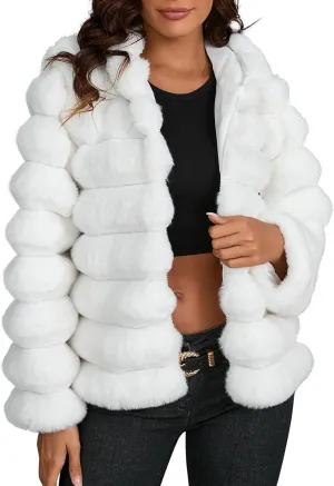 Womens Winter Faux Fur Coats Oversized Fluffy Fuzzy Fleece Jacket Plus Size Long Sleeve Thick Hoodies Outfits Tops