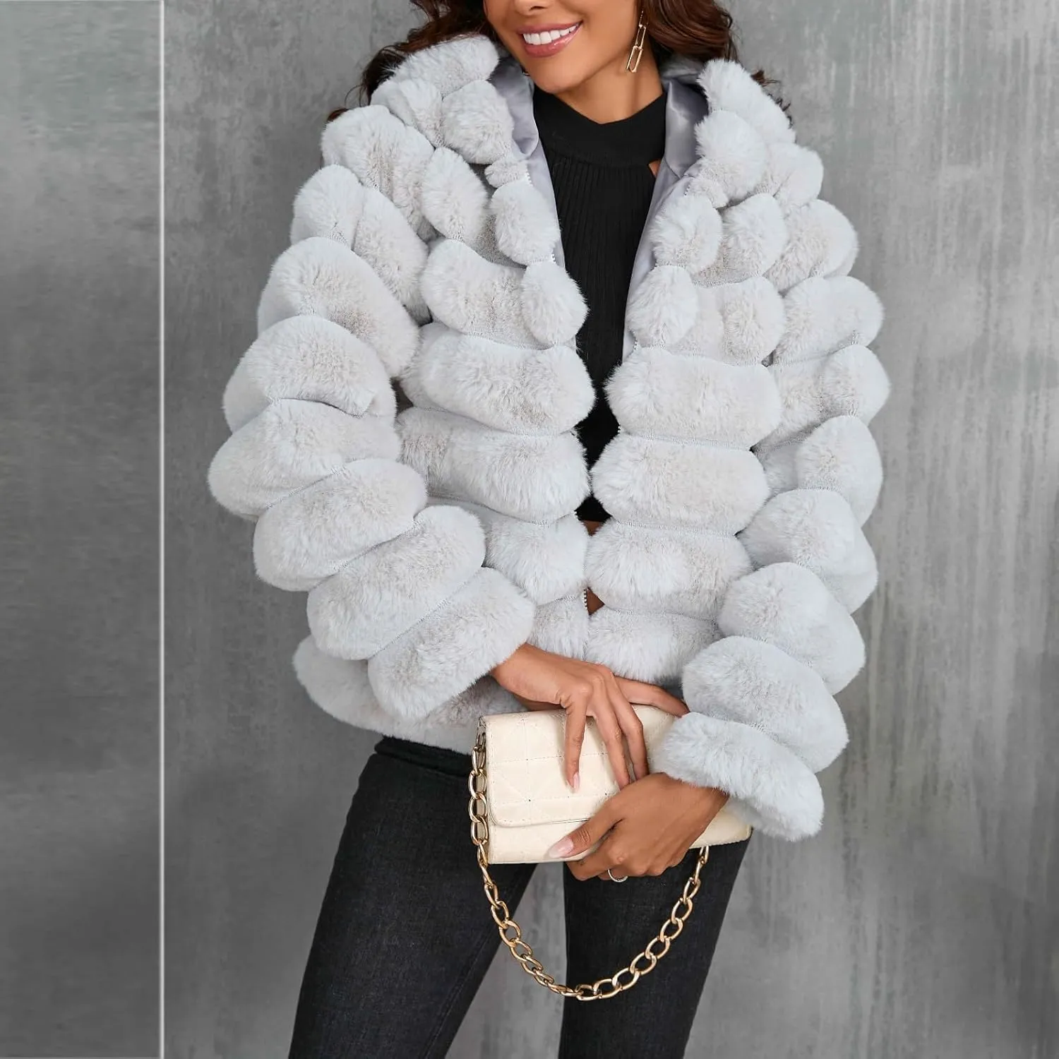 Womens Winter Faux Fur Coats Oversized Fluffy Fuzzy Fleece Jacket Plus Size Long Sleeve Thick Hoodies Outfits Tops