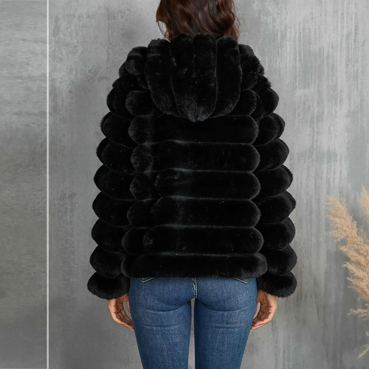 Womens Winter Faux Fur Coats Oversized Fluffy Fuzzy Fleece Jacket Plus Size Long Sleeve Thick Hoodies Outfits Tops