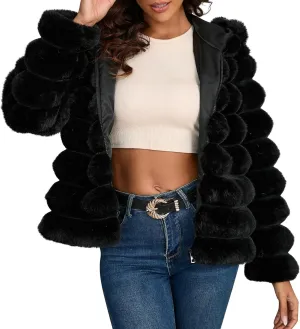Womens Winter Faux Fur Coats Oversized Fluffy Fuzzy Fleece Jacket Plus Size Long Sleeve Thick Hoodies Outfits Tops