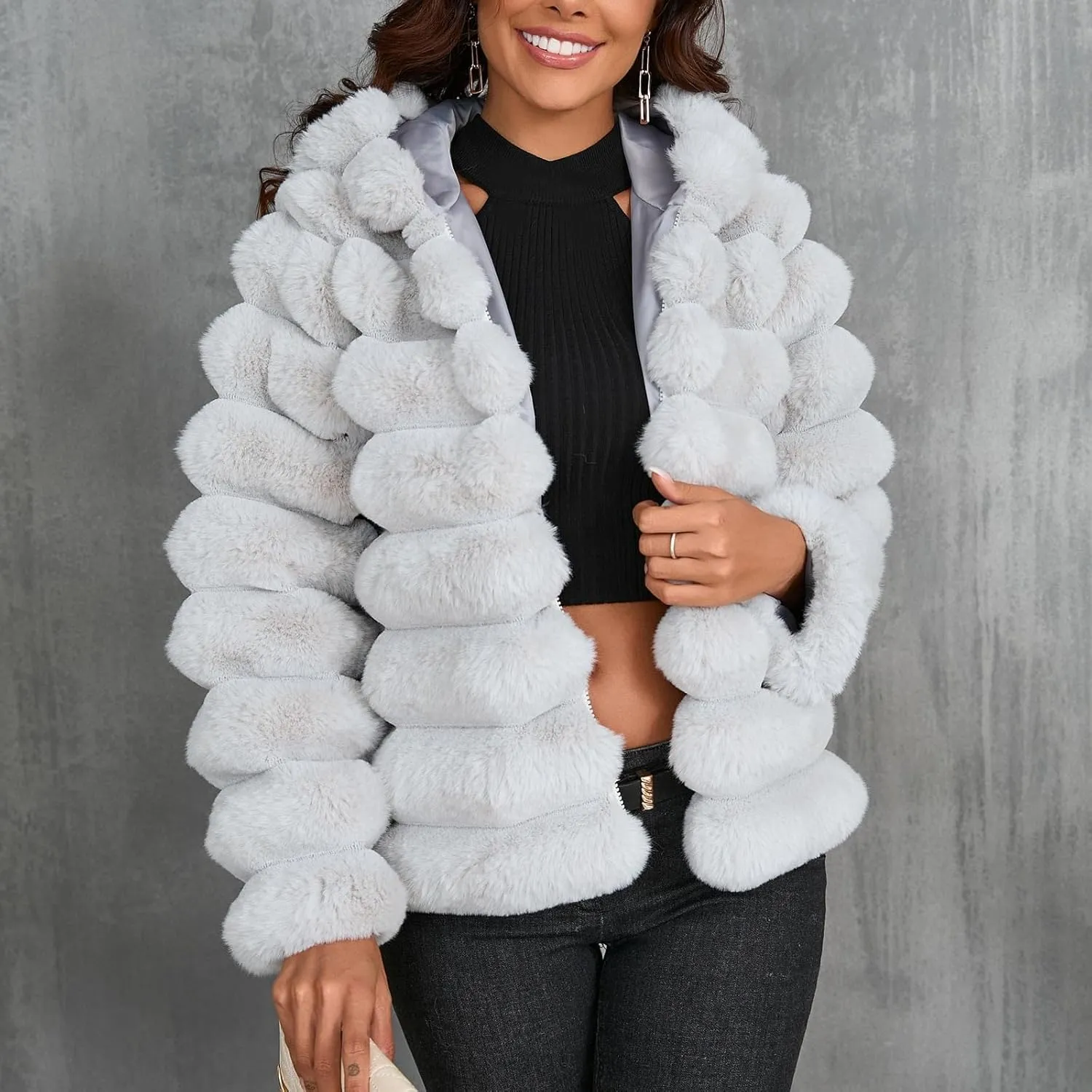 Womens Winter Faux Fur Coats Oversized Fluffy Fuzzy Fleece Jacket Plus Size Long Sleeve Thick Hoodies Outfits Tops