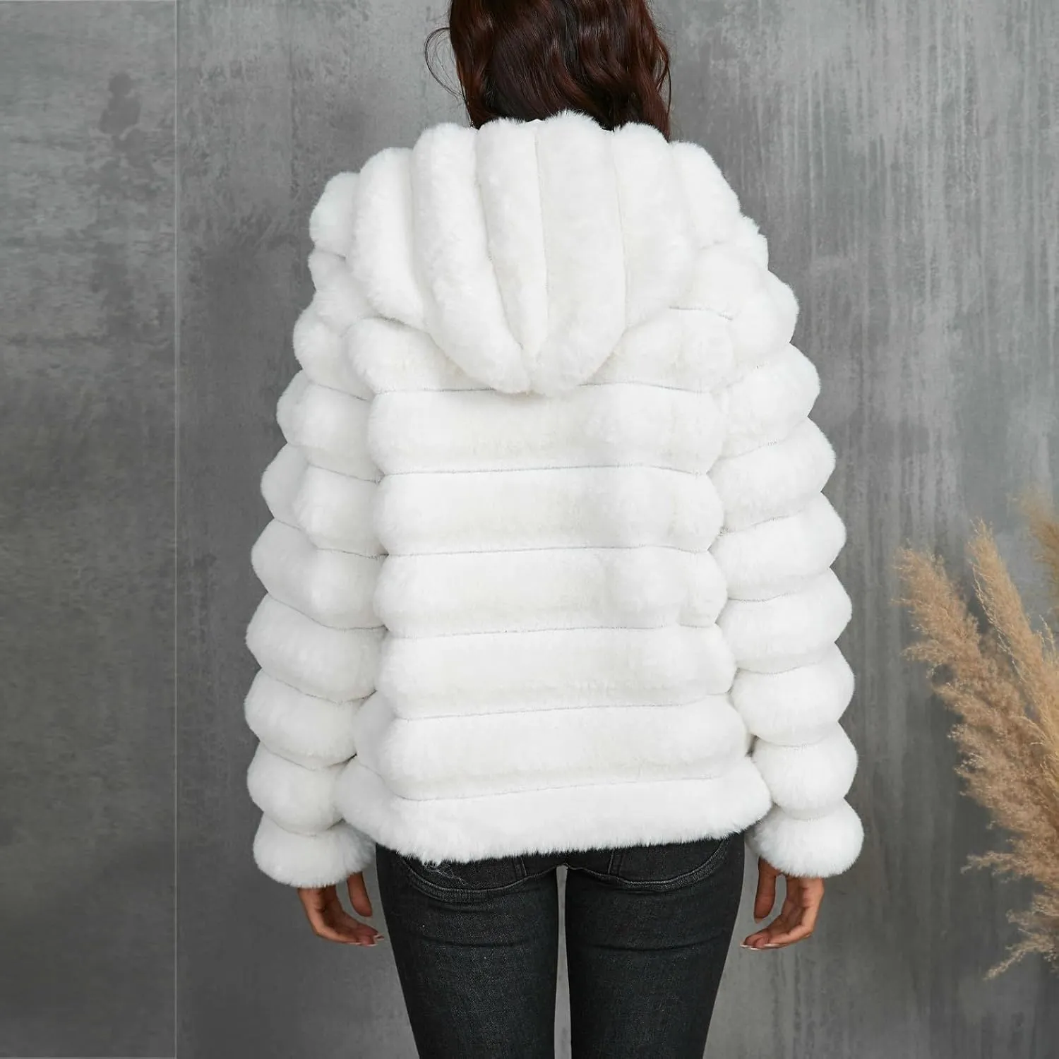 Womens Winter Faux Fur Coats Oversized Fluffy Fuzzy Fleece Jacket Plus Size Long Sleeve Thick Hoodies Outfits Tops