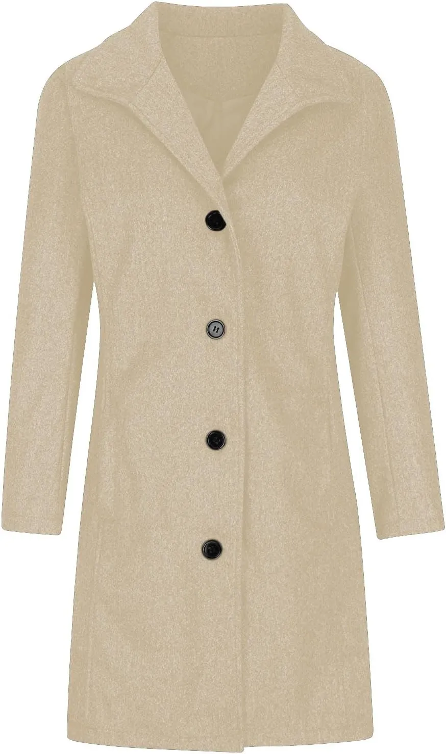 Women's Winter Thicken Wool Blend Lapel Trench Coat Plus Size Fleece Lined Button Down Long Outerwear with Pocket