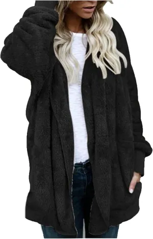 Women's Winter Warm Coat Jacket Outwear Cardigan Coat Double Sided Velvet Hooded Coat Open Front Cardigan, S-3XL
