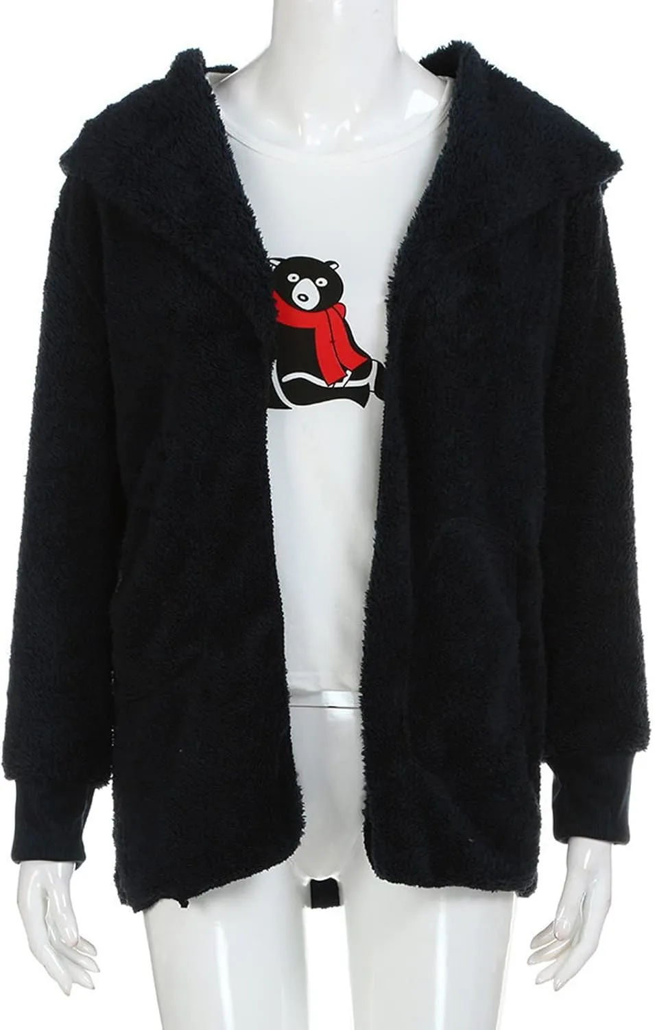 Women's Winter Warm Coat Jacket Outwear Cardigan Coat Double Sided Velvet Hooded Coat Open Front Cardigan, S-3XL