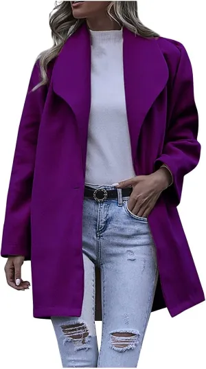 Women's Wool Blend Coat Double Button Notched Lapel Trench Coats Dressy Long Sleeve Business Jacket Outwear Overcoat