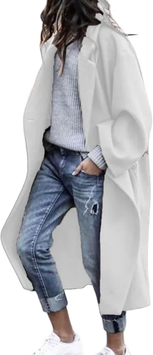 Womens Wool Blend Coat Oversized Notched Collar Pea Coat Single Breasted Overcoat Winter