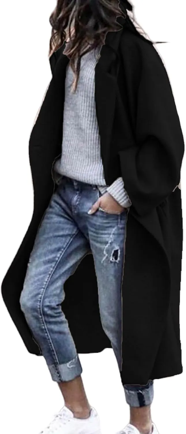 Womens Wool Blend Coat Oversized Notched Collar Pea Coat Single Breasted Overcoat Winter