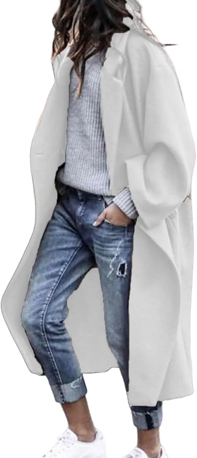 Womens Wool Blend Coat Oversized Notched Collar Pea Coat Single Breasted Overcoat Winter