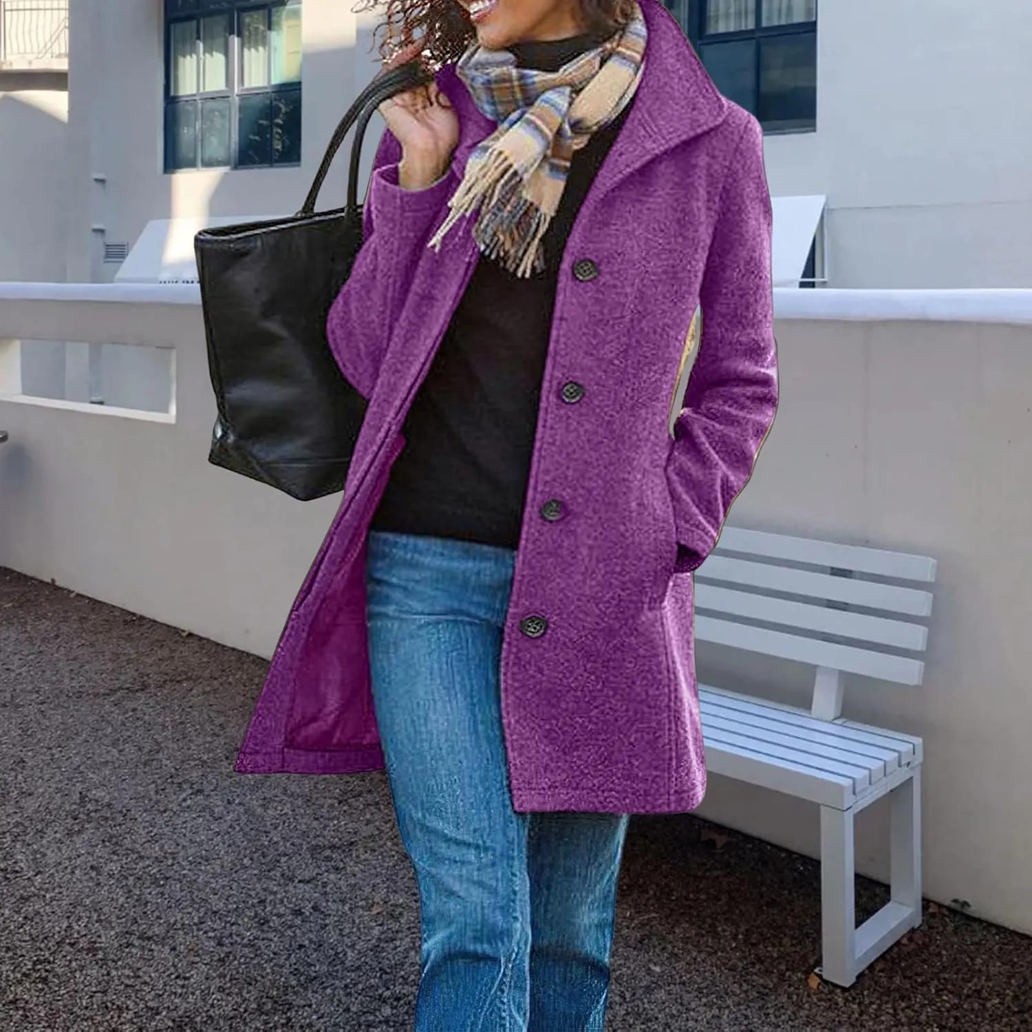 Womens Wool Blend Coat Stand Collar Single Breasted Outwear Winter Coat Casual Thicken Peacoat