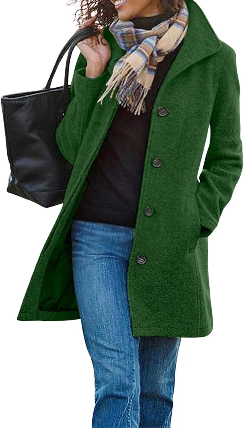 Womens Wool Blend Coat Stand Collar Single Breasted Outwear Winter Coat Casual Thicken Peacoat