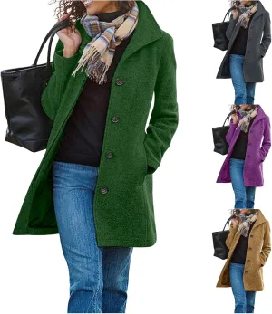 Womens Wool Blend Coat Stand Collar Single Breasted Outwear Winter Coat Casual Thicken Peacoat
