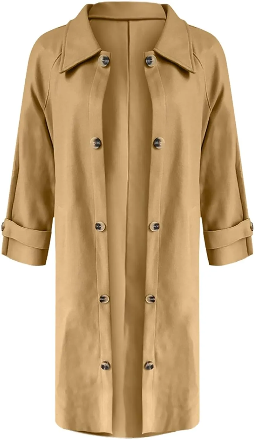 Women's Wool Blend Lapel Collar Double Breasted Coats Winter Pea Overcoat Pocketed Outwear