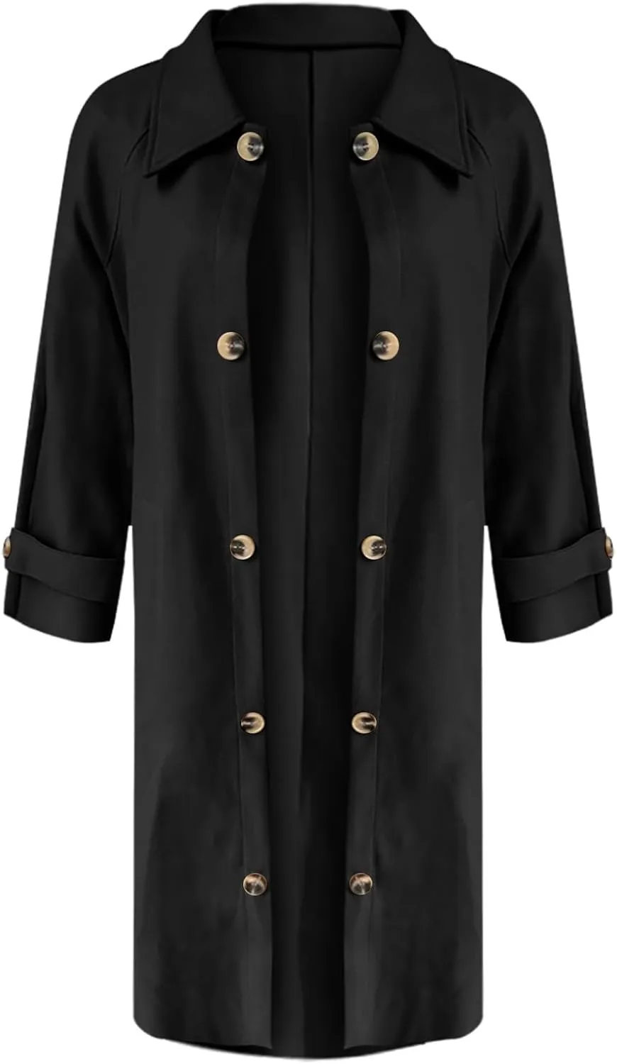Women's Wool Blend Lapel Collar Double Breasted Coats Winter Pea Overcoat Pocketed Outwear