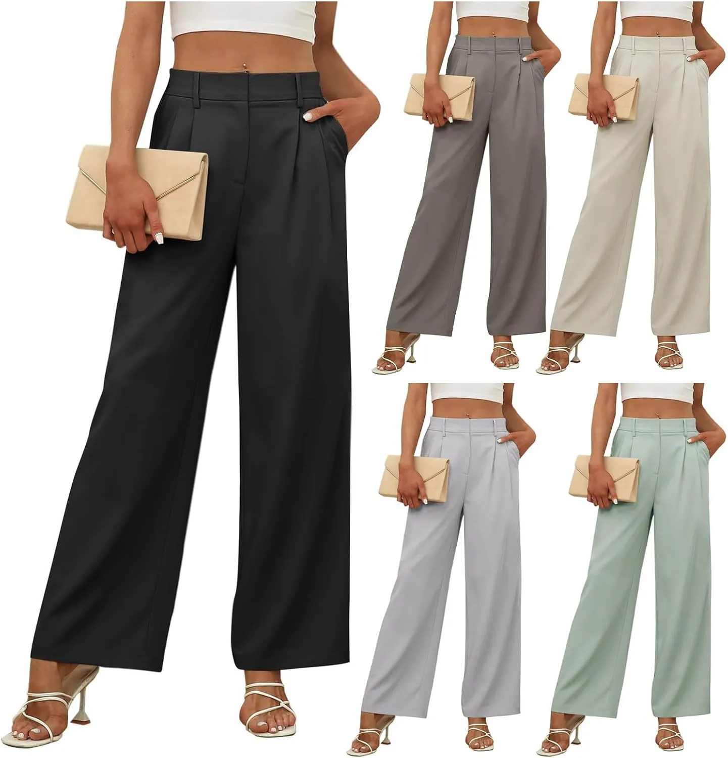 Women's Work Pants Dressy Wide Leg Dress Pants Business Long Straight Suit Pant Casual Office Work Palazzo Trousers