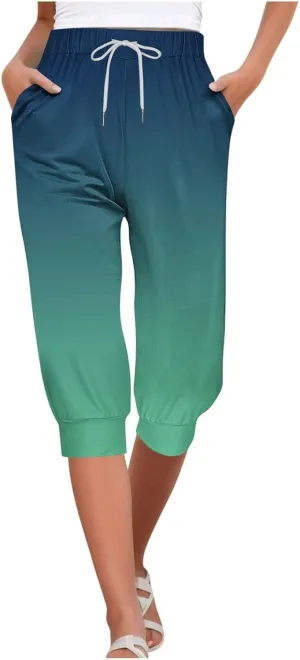 Women's Woven Cargo Capri Jogger Pants Women Clothes Solid Casual Pants Wide Leg Pocket Cropped Trouser 2025