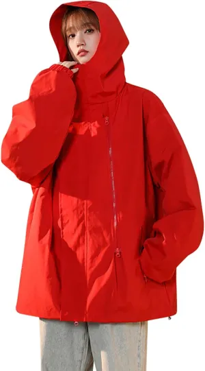 Women'sCasual Loose Zipper Hooded Jackets Fashion 2024 Solid Long Sleeve Windproof Trendy Stand Collar Jacket Coats