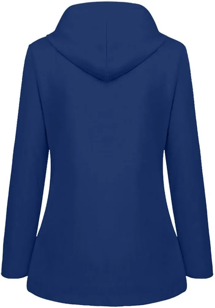 Women'sLong Sleeve Trench Jacket Fashion 2024 Solid With Button Outdoor Raincoat Winter Comfy Hooded Windbreaker