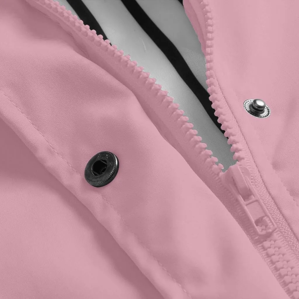 Women'sLong Sleeve Trench Jacket Fashion 2024 Solid With Button Outdoor Raincoat Winter Comfy Hooded Windbreaker