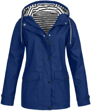 Women'sLong Sleeve Trench Jacket Fashion 2024 Solid With Button Outdoor Raincoat Winter Comfy Hooded Windbreaker