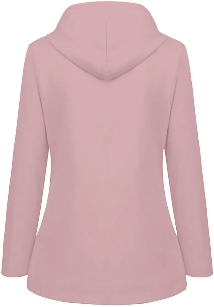 Women'sLong Sleeve Trench Jacket Fashion 2024 Solid With Button Outdoor Raincoat Winter Comfy Hooded Windbreaker