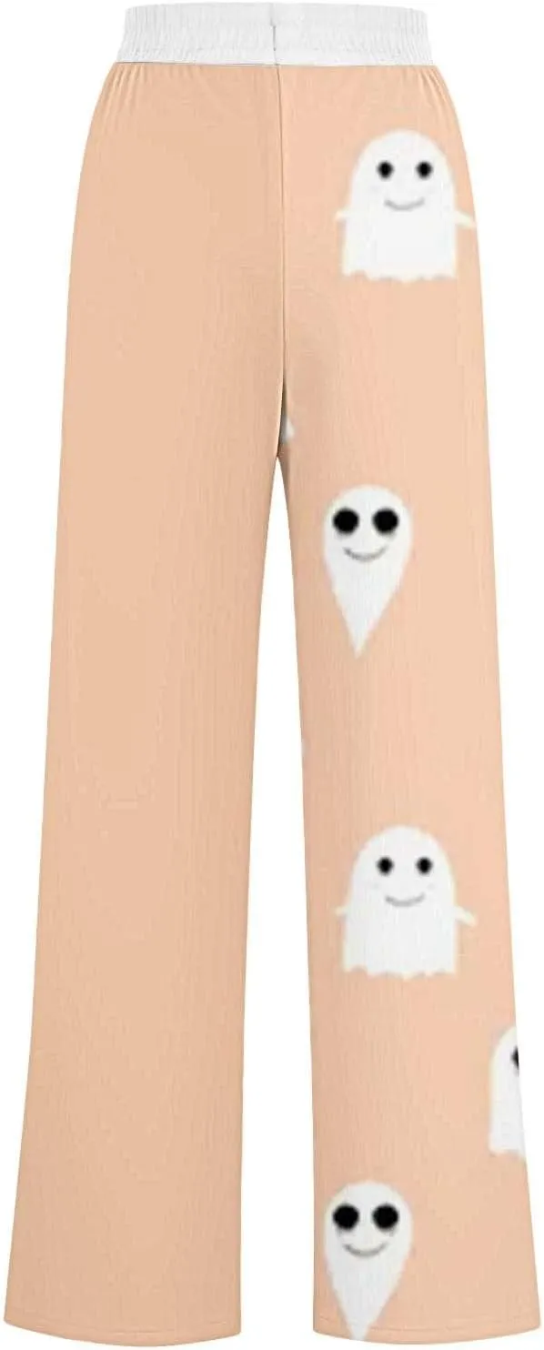 Women'sSweatpants Halloween Printed Overalls Waist Waist Wide Leg Casual Pants Casual Loose Yoga Pants with Pockets