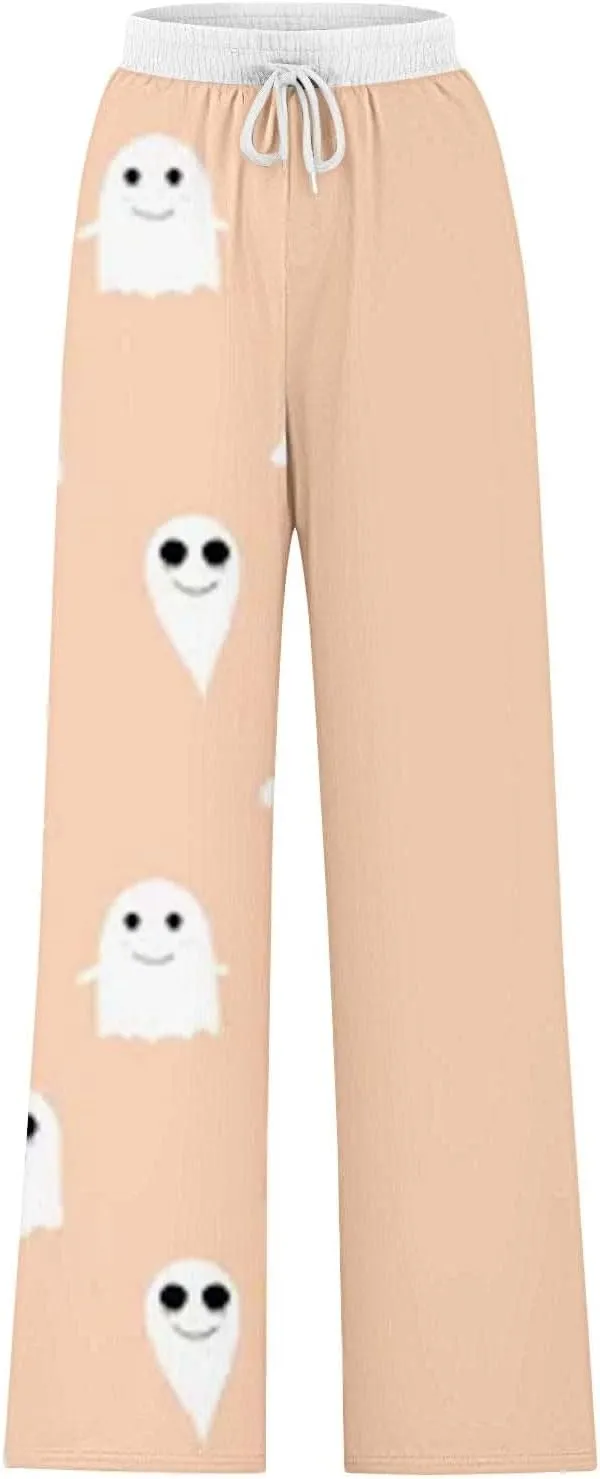 Women'sSweatpants Halloween Printed Overalls Waist Waist Wide Leg Casual Pants Casual Loose Yoga Pants with Pockets