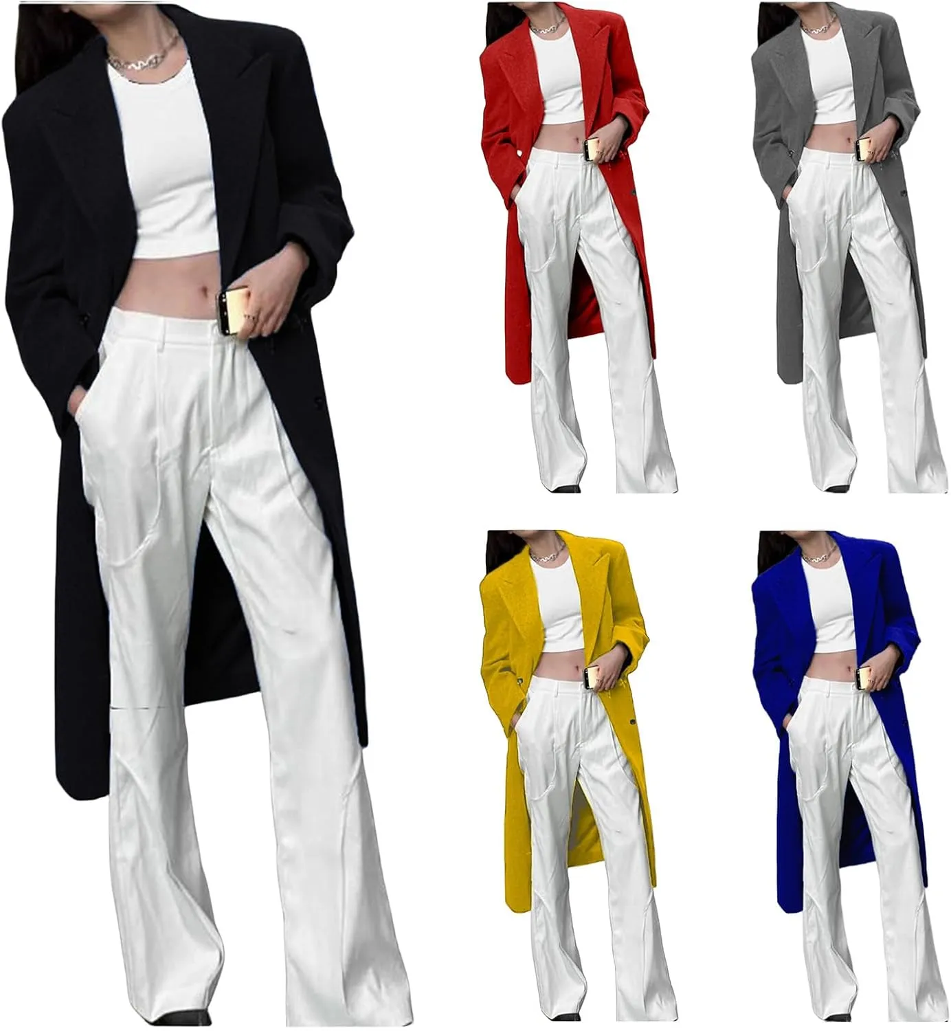 Wool Blend Coat Women Lapel Double Breasted Trench Coat Slim Fit Warm Winter Overcoat Solid Color Comfy Pea Coat