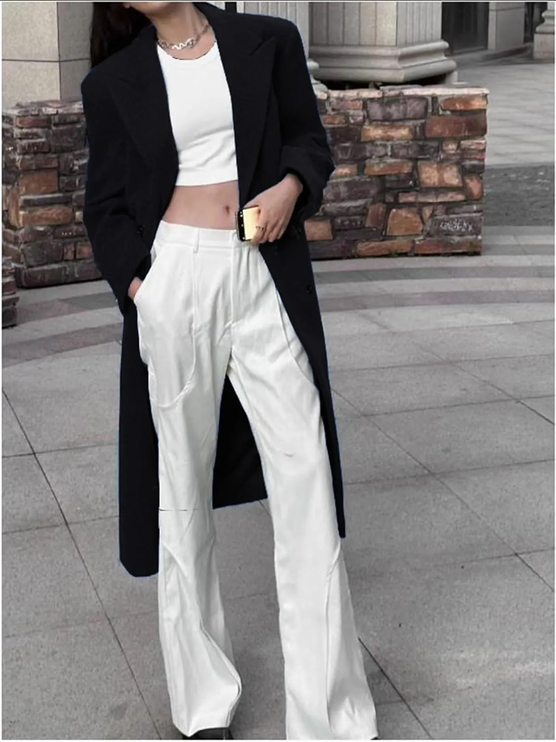 Wool Blend Coat Women Lapel Double Breasted Trench Coat Slim Fit Warm Winter Overcoat Solid Color Comfy Pea Coat
